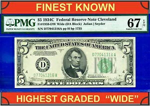 gbv |bv 1934C $5 AM N[uh PMG 67EPQ ōm Fr 1959-D