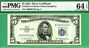 �� 3 ���V���A�� A00000116A - 1953 $5 SC - EPQ �t�� PMG CU 64 - 116 �Ԗڂ̃���!!!