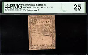 �嗤�ʉ� Fr#CC-21 1776 �N 2 �� 17 �� $1/2 PMG 25 *�t�W�I����*