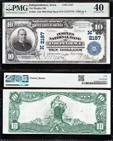 驚くべきレア クリスプ ハイグレード 1902 $10 インディペンデンス、アイオワ州ナショナルノート! PMG40！
