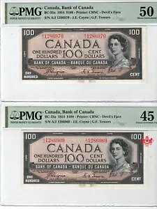 1954 �J�i�_��s $100 �f�r���t�F�C�X �R�C��/�^���[�A���y�A - PMG �O���[�h --