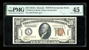 DBR 1934-A $10 FRN �n���C LA �u���b�N Fr. 2303 PMG 45 �V���A�� L68127255A