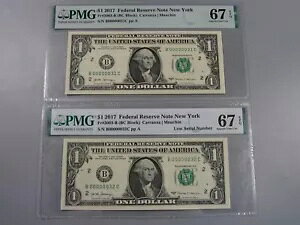 2 CU Crisp Consec 2Digit Low VAԍ $1 FRN 2017 Notes PMGGem67EPQ Fr#3003-B NY