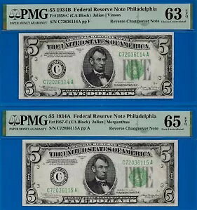 1934A/1934B $5 AMs PMG 65,63EPQ `FWI[o[ yA