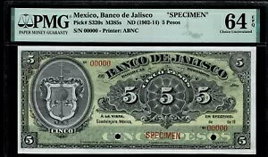 ���L�V�R �A���e�B�[�N $5 �y�\�uSPECIMEN�vBanco De Jalisco 1902-14-PMG-64