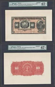 [PMG-67 EPQ 2 Notes] PROOF 1902 Bolivia 10 Bolivianos P-94fp & P-94bp Finest Pop
