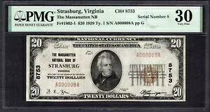 1929 $20 �}�T�k�b�e�� �X�g���X�o�[�O �o�[�W�j�A�B PMG 30 CH#8753 �V���A���ԍ� 8