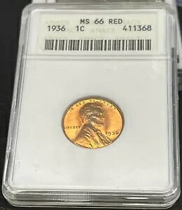 1936 �����J�[�� �E�B�[�g �Z���g ANACS MS66 ���b�h �����R�C�� #H06