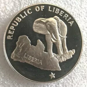 リベリア 1973 アフリカ象 5 ドル 1 オンス銀貨、プルーフ