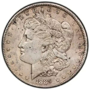 1889 モルガン シルバー ダラー、1 ドル、90% 銀、PCGS 認定 AU 詳細