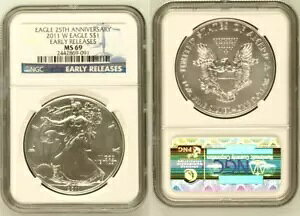 2011 W �V���o�[ �A�����J�� �C�[�O�� S$1 NGC MS69 ���������[�X 25 ���N�L�O