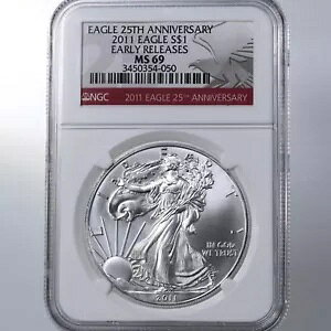 2011 �A�����J�� �V���o�[ �C�[�O�� $1 NGC �F�� MS69 ���������[�X 25 ���N