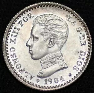 スペイン ~ 1904 (10) PC-V ~ 50 センティモス ~ 83.5% ~ UNC ~ コイン ?? シルバー - #299 ??