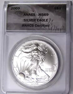 ANACS MS69 2003 �A�����J�� �C�[�O�� �V���o�[ �_���[ 1 �I���X 0.999 �t�@�C�� #0200841180200614