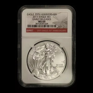 2011 �A�����J�� �V���o�[ �C�[�O�� 25 ���N�L�O NGC MS 69 - �������� �č�