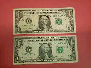 (2) 1 ドル紙幣、派手なシリアル番号のダブルペア ?? すごい!ブックエンドノート