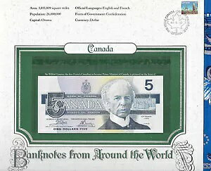 世界紙幣 カナダ 5 ドル 1986 UNC P-95a2 クロウブーイ ブルー プレート # EOM