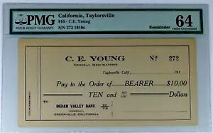 1910N PMG MS64 CALIFORNIA Taylorsville CA $10 s؎ CE Young General Merc