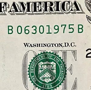1975 年 6 月 30 日 B 06301975 B $1 1 ドル紙幣ファンシー シリアル番号誕生日メモ