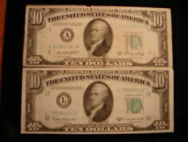 1950A & D $10 連邦準備銀行グリーンシール、写真の通り。