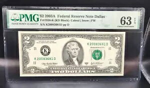 $2 2003A FRN �_���X Fr#1938-K (���܂��ʓI�ł͂Ȃ� - KD �u���b�N) PMG 63 EPQ!