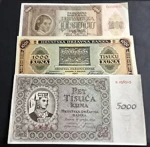 NA`A 3  2 X 1000 + 5000 Ni 1941 / 1943 P4 + P12 + P14 GEM UNC