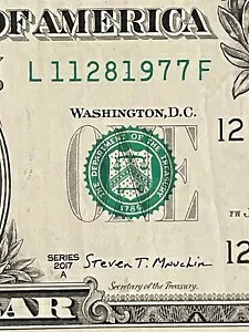 1977 年 11 月 28 日 : 11281977 1 ドル紙幣ファンシー シリアル番号誕生日メモ