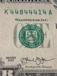 6 VbNX Iu A JCh 4s $1 Bill K 44844414 A Trinary Note V[Y 2013 K n A ru
