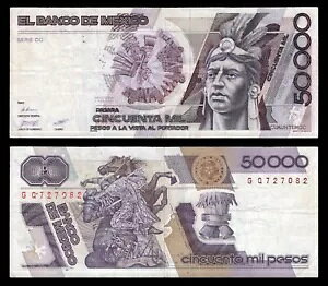 El Banco de Mexico 50,000 y\ 1988 N 2  1  V[Y DGAVA #Q727082 P-93aa VF+
