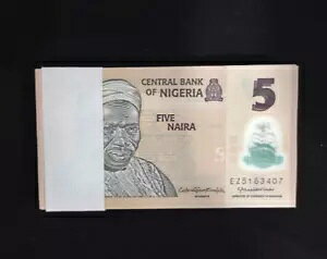 100 個ナイジェリア 5 ナイラ紙幣通貨 UNC 2019-2021