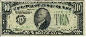 1934A 10$ �A�M������s�� - �O���[�� �V�[�� - WAJ/HM B19492565D - #13620