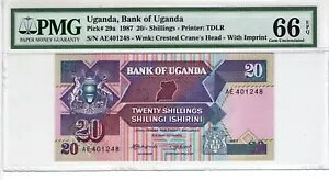 ウガンダ 1987 20 シリング認定 PMG 紙幣 UNC 66 EPQ ピック 29a
