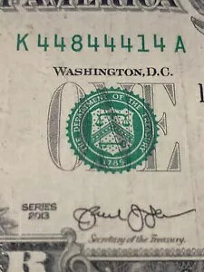 6 シックス オブ ア カインド 4s $1 Bill K 44844414 A Trinary Note シリーズ 2013 K 地区 A ru