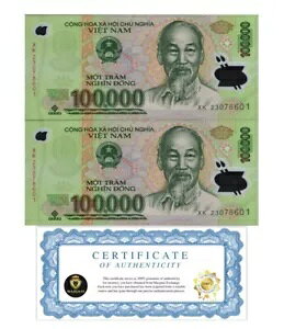 �x�g�i�� 200,000 �h�� (2 x 100,000 VND) �|���}�[���� UNC 200000 VND �V�i