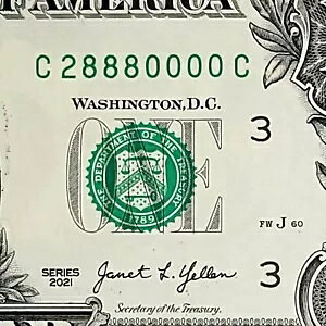 トリプル & クアッド ファンシー シリアル番号 1 ドル紙幣 C28880000C FW 0 秒 8 秒 クアッド 0000 秒