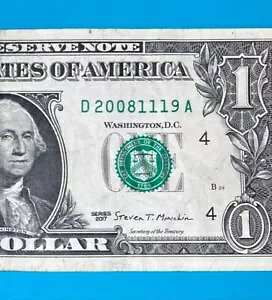 2008 年 11 月 19 日 : D 20081119 A 1 ドル紙幣の誕生日紙幣