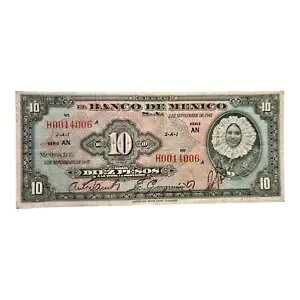 10 ペソ メキシコ 1947 紙幣 テワナ シリーズ H0014006 鮮明な良好な状態