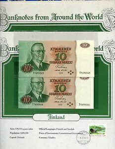 世界紙幣 フィンランド 1980 10 マルカ P-111a UNC クルバーグ プンティラ 連続紙幣