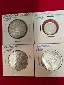 1958 フロリン 1962 6 ペンス 1966 50 セント オーストラリア ロット 4 銀貨 D2-13
