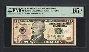 čAM{ 10 h 2004A Fr#2039-L* (GL* ubN) UNC O[h 65