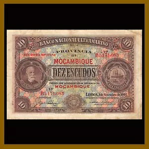 モザンビーク 10 エスクード、1941 P-84 フランシスコ デ オリベイラ女性船紙幣 (Cir)