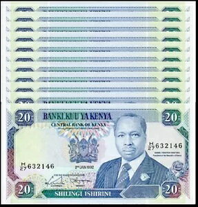 ケニア 20 シリンギ 1992 UNC P 25 x 10 個