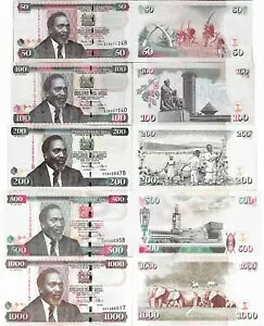 ケニア 2010 セット 5 個 50+100+200+500+1000 シリング - ピック 47-51 UNC