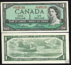 カナダ 1 ドル P-75D 1954 ヤング クイーン プレーリー アンク カナダ紙幣