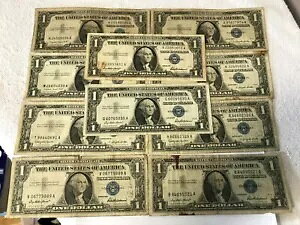 10 枚ロット: 1957 (A-B) シリーズ $1 1 ドル銀貨米国紙幣。