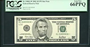 Fr.1988-L* $5 2001 �N�A�M������s���� - �X�^�[���� - PCGS Gem New 66PPQ