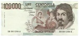 100000 ���� BANCA D'ITALIA CARAVAGGIO I TIPO LETTERA B 28/10/1985 SPL