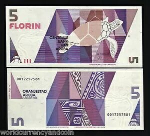 ARUBA 5 FLORIN P-6 1990 �J�� �A�j�}�� UNC �J���r�A�� �}�l�[ ���C���h ���C�t �I�����_��m�[�g