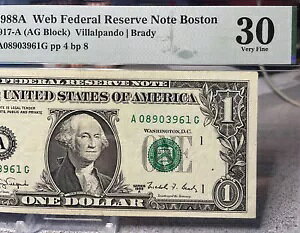 B 1988A $1 EFum[g FRN A08903961G -  2 - AG ubN 4/8 - PMG VF 30