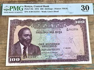 ケニア中央銀行 100 シリング 1972 10c PMG 30